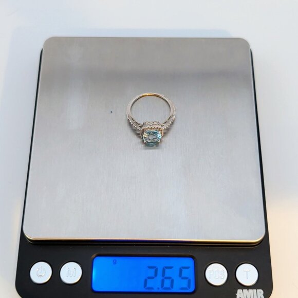 Sterling Silver Blue Topaz & Cubic Zirconia Halo Ring Size 8 - Picture 6 of 9